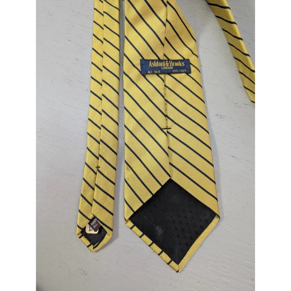 Vintage‎ Ashford & Brooks London Stripe Handmade Silk Neck Tie Yellow Black NEW